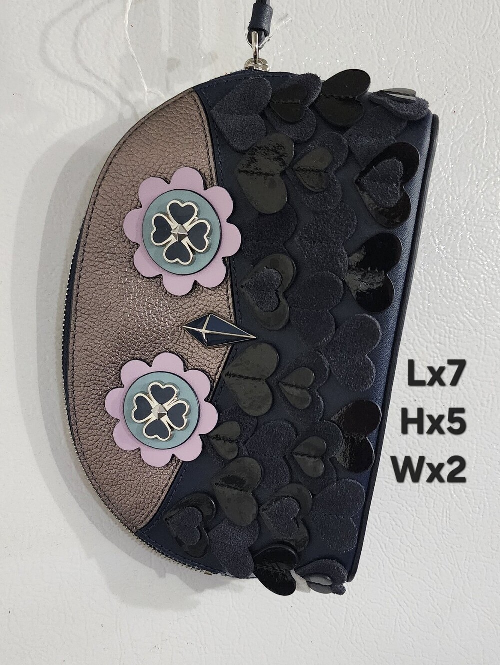 kate spade Navy and Metallic Bronze Floral Appliqué Wristlet